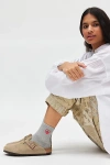 Urban Outfitters Icon Embroidered Quarter Crew Sock In Grey/strawberry, Women's At