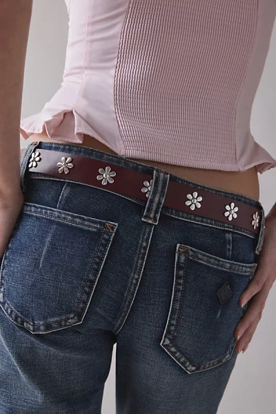 Urban Outfitters In Bloom Flower Studded Leather Belt In Maroon, Women's At  In Red
