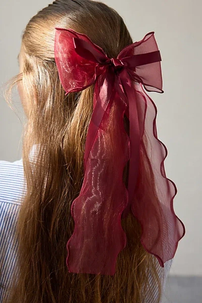 Urban Outfitters Inez Chiffon Ribbon Hair Bow Hair Clip In Maroon, Women's At  In Burgundy