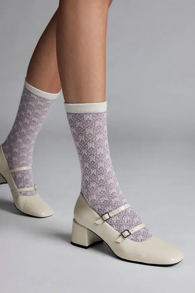 Urban Outfitters Intarsia Bow Sock In Lavender, Women's At  In White