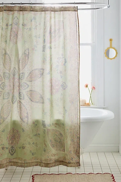 Urban Outfitters Isla Medallion Patterned Shower Curtain In Saltwashed Sage At  In Green