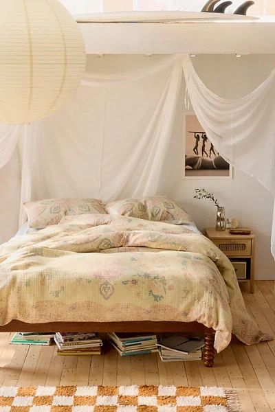 Urban Outfitters Isla Salt Washed Medallion Cotton Gauze Duvet Cover In Green At  In Neutral