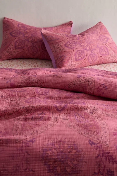 Urban Outfitters Isla Salt Washed Medallion Cotton Gauze Duvet Cover In Pink At