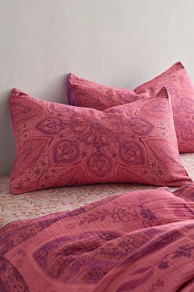 Urban Outfitters Isla Salt Washed Medallion Cotton Gauze Sham Set In Pink At