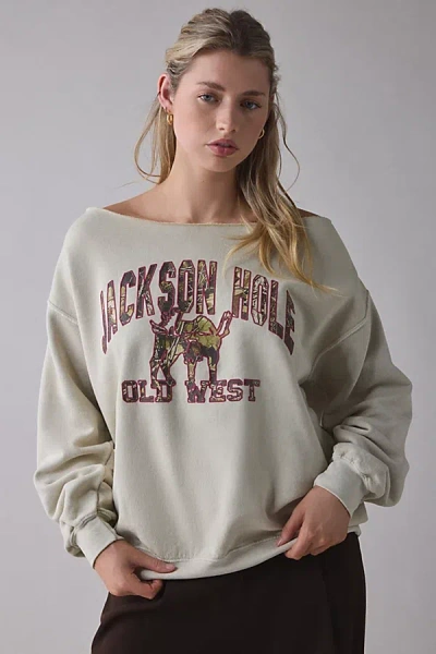 Urban Outfitters Jackson Hole Graphic Off-the-shoulder Pullover Top In Neutral, Women's At