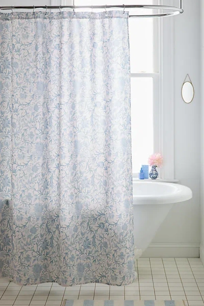 Urban Outfitters Jacobean Floral Patterned Shower Curtain In Blue At