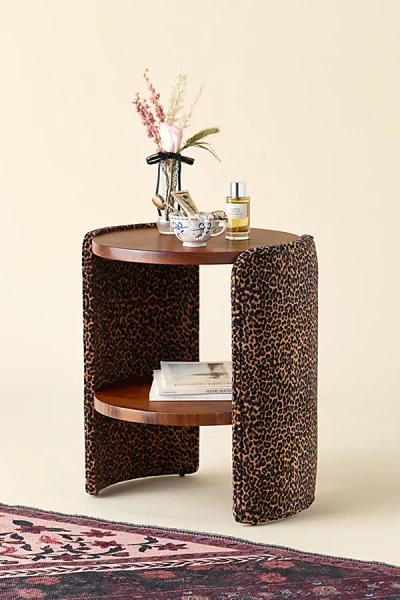 Urban Outfitters Jane Round Upholstered Storage Nightstand In Leopard At  In Brown