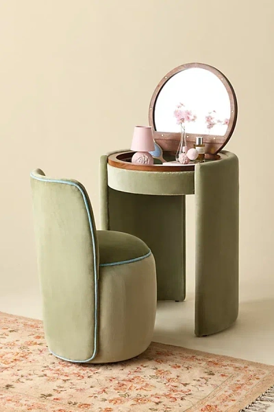 Urban Outfitters Jane Upholstered Vanity & Stool Set In Dark Green At