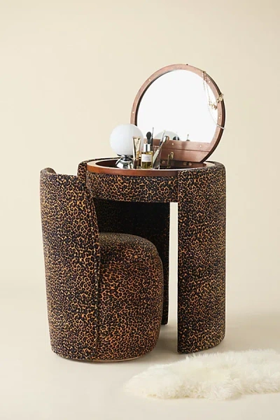 Urban Outfitters Jane Upholstered Vanity & Stool Set In Leopard At  In Brown