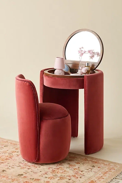 Urban Outfitters Jane Upholstered Vanity & Stool Set In Oxblood At  In Red
