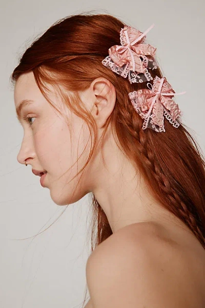 Urban Outfitters Jasmine Bow Hair Clip Set In Pink, Women's At