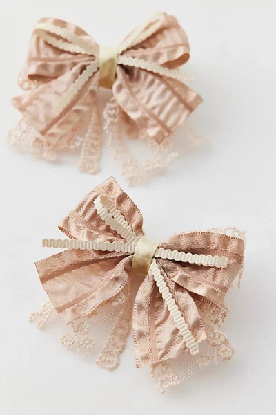 Urban Outfitters Jasmine Bow Hair Clip Set In Taupe, Women's At  In Brown