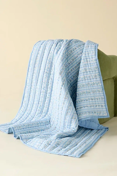 Urban Outfitters Jasmine Cotton Seed Stitch Quilted Throw Blanket In Frances Floral At  In Blue