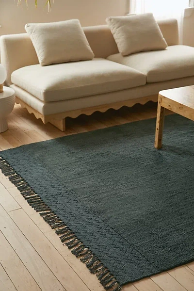 Urban Outfitters Jenner Woven Shaggy Rug In Dark Green At