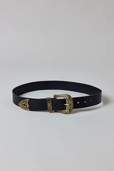 Urban Outfitters Jennie Western Belt In Black/antique Brass, Women's At