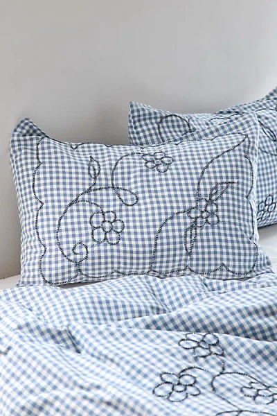 Urban Outfitters Jessi Gingham Pinched Embroidery Sham Set In Blue At