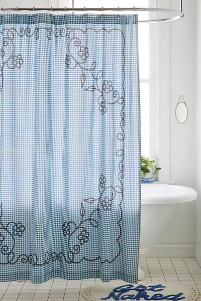 Urban Outfitters Jessie Gingham Floral Patterned Shower Curtain In Blue At