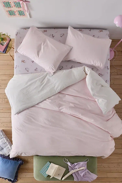 Urban Outfitters Jordan Reversible Piped Edge Cotton Percale Duvet Cover In Ballet Slipper/sugar Swizzle At Urban Out In Pink