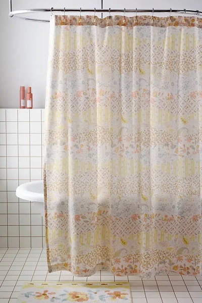 Urban Outfitters Josephine Patchwork Floral Shower Curtain In Light Blue At