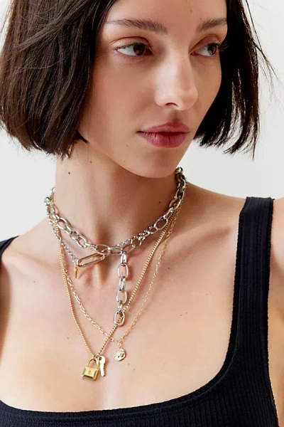 Urban Outfitters Julie Mixed Metal Layering Necklace Set In Silver, Women's At  In Metallic