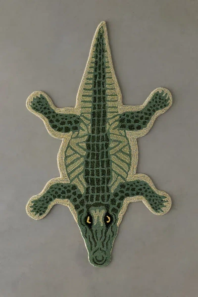 Urban Outfitters Jungle Crocodile Shaped Tufted Wool Rug In Green At