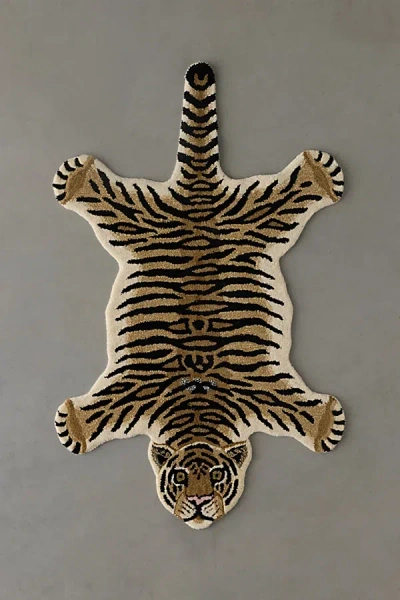 Urban Outfitters Jungle Tiger Shaped Tufted Wool Rug In Gold At  In Animal Print