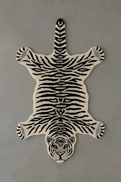 Urban Outfitters Jungle Tiger Shaped Tufted Wool Rug In White At  In Gray