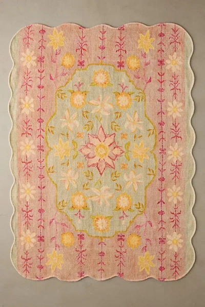 Urban Outfitters Juniper Floral Scalloped Printed Rug In Pink At