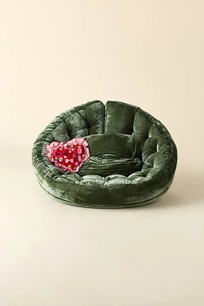 Urban Outfitters Juno Velvet Convertible Lounge Chair & Floor Cushion In Green Velvet At