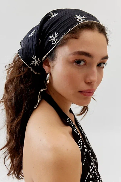 Urban Outfitters Kacey Embroidered Gauze Headscarf In Black, Women's At