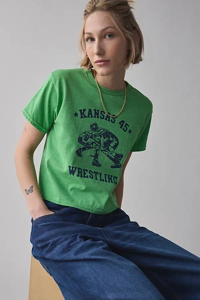 Urban Outfitters Kansas Wrestling Graphic Slim Tee In Green, Women's At