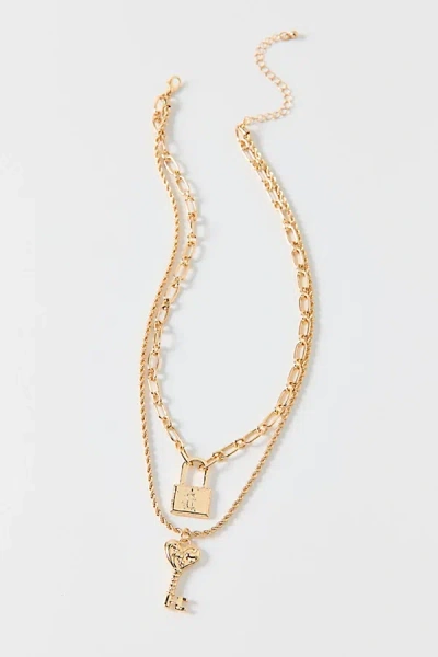Urban Outfitters Keepers Lock & Key Pendant Layered Necklace In Gold, Women's At