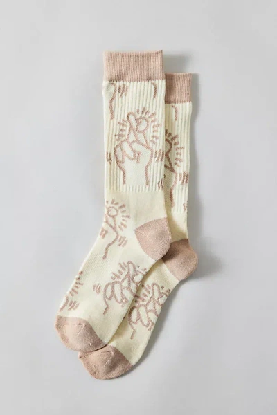 Urban Outfitters Keith Haring Crossed Fingers Crew Sock In Cream, Men's At  In White