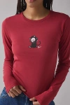 Urban Outfitters Kewpie Halloween Cat Graphic Long Sleeve Slim Tee In Red, Women's At  In Red