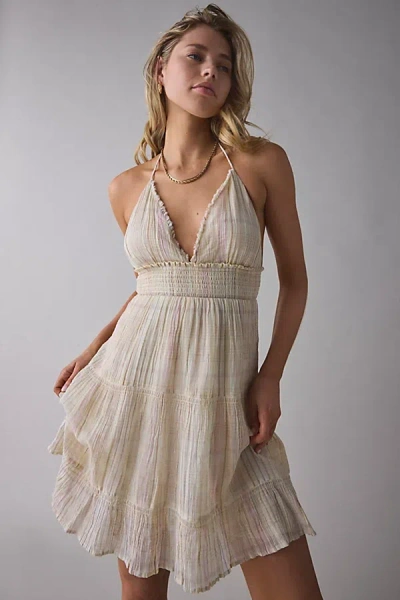 Urban Outfitters Kimchi Blue Phoebe Cotton Open-back Halter Mini Dress In Yellow, Women's At