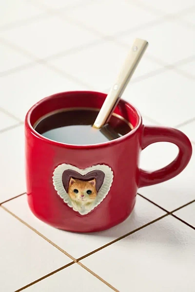 Urban Outfitters Kitty Cat Ceramic Peekaboo Mug In Red At