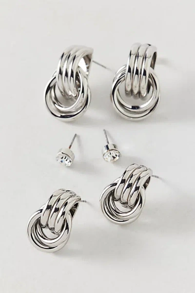 Urban Outfitters Knotted Stud And Hoop Earring Set In Silver, Women's At  In Metallic
