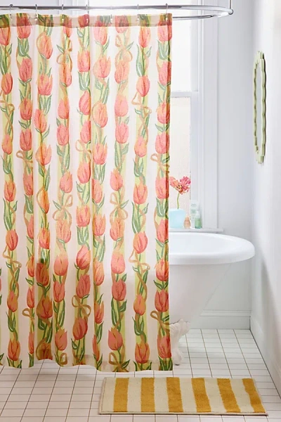 Urban Outfitters Kristin Tulip Patterned Shower Curtain In Orange Tulips At