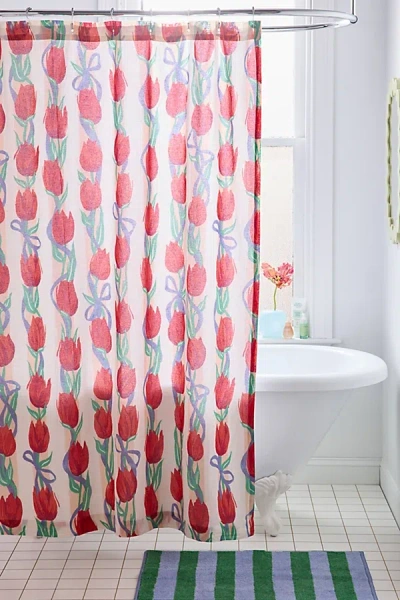 Urban Outfitters Kristin Tulip Patterned Shower Curtain In Red Tulips At