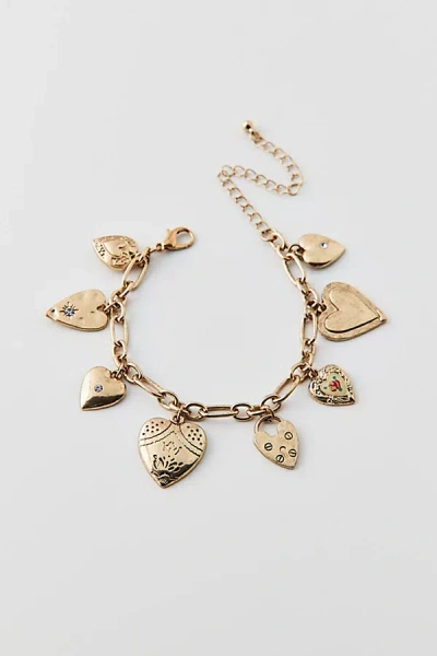 Urban Outfitters Kyla A Lot Of Heart Charm Bracelet In Gold, Women's At
