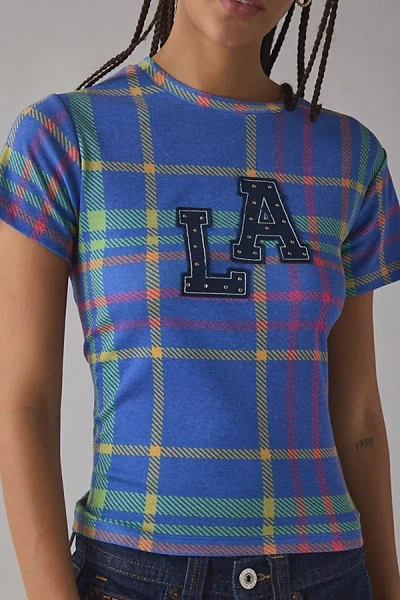 Urban Outfitters La Applique Graphic Plaid Print Baby Tee In Blue, Women's At  In Multi