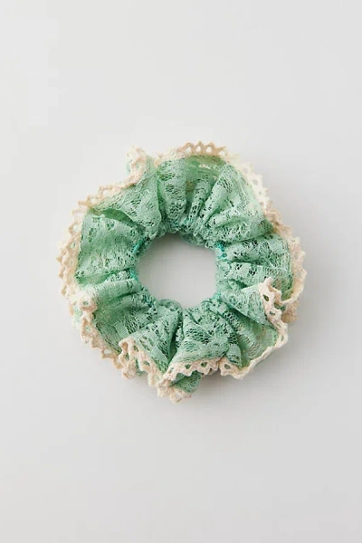 Urban Outfitters Lace & Crochet Ruffle Scrunchie In Teal, Women's At  In Green