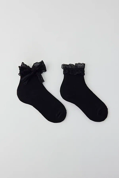 Urban Outfitters Lace Bow Crew Sock In Black, Women's At
