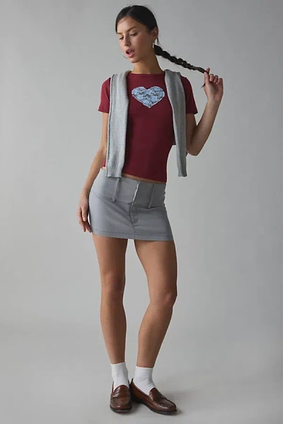 Urban Outfitters Lace Heart Applique Graphic Baby Tee In Maroon, Women's At
