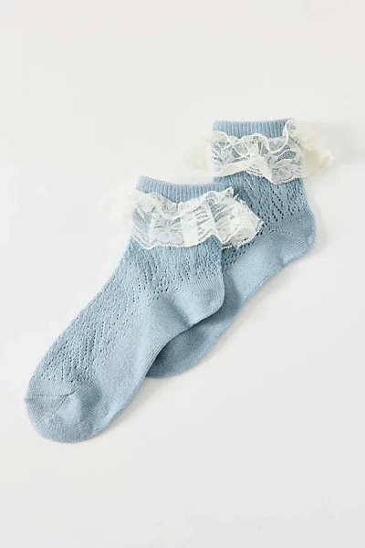 Urban Outfitters Lace Ruffle Pointelle Ankle Sock In Blue, Women's At