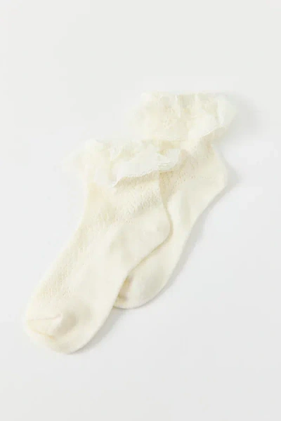 Urban Outfitters Lace Ruffle Pointelle Ankle Sock In Ivory, Women's At  In Multi