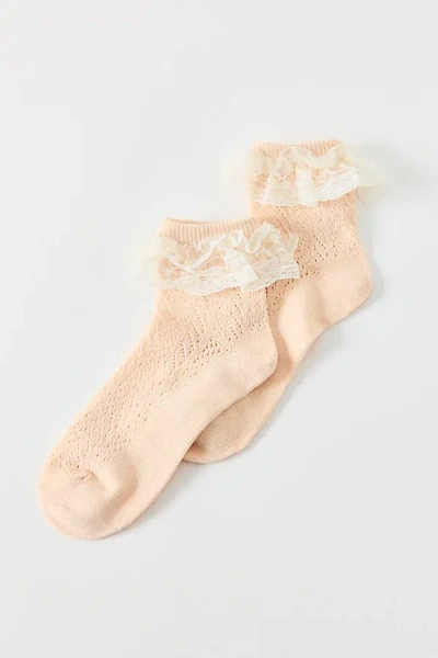 Urban Outfitters Lace Ruffle Pointelle Ankle Sock In Pink, Women's At  In Multi