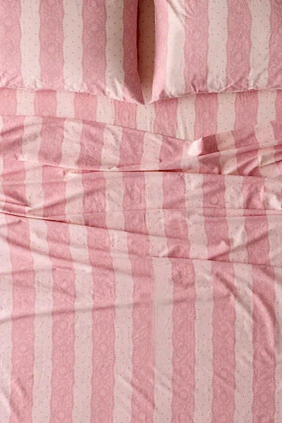 Urban Outfitters Lace Striped Patterned Sheet Set In Pink At