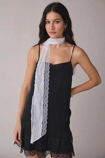Urban Outfitters Lace Trim Skinny Wrap Scarf In White, Women's At