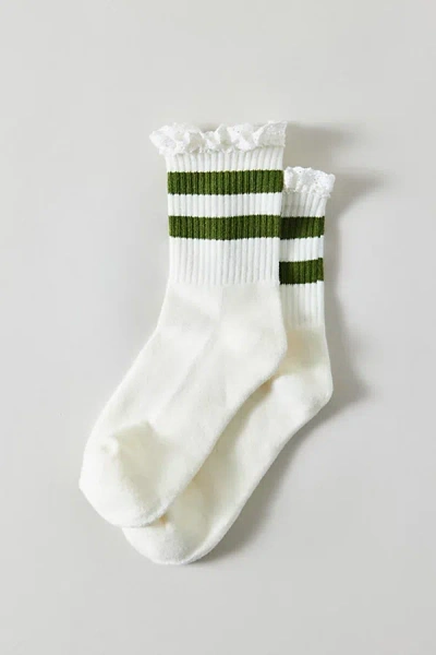 Urban Outfitters Lace-trim Striped Athletic Sock In White/green Stripes, Women's At